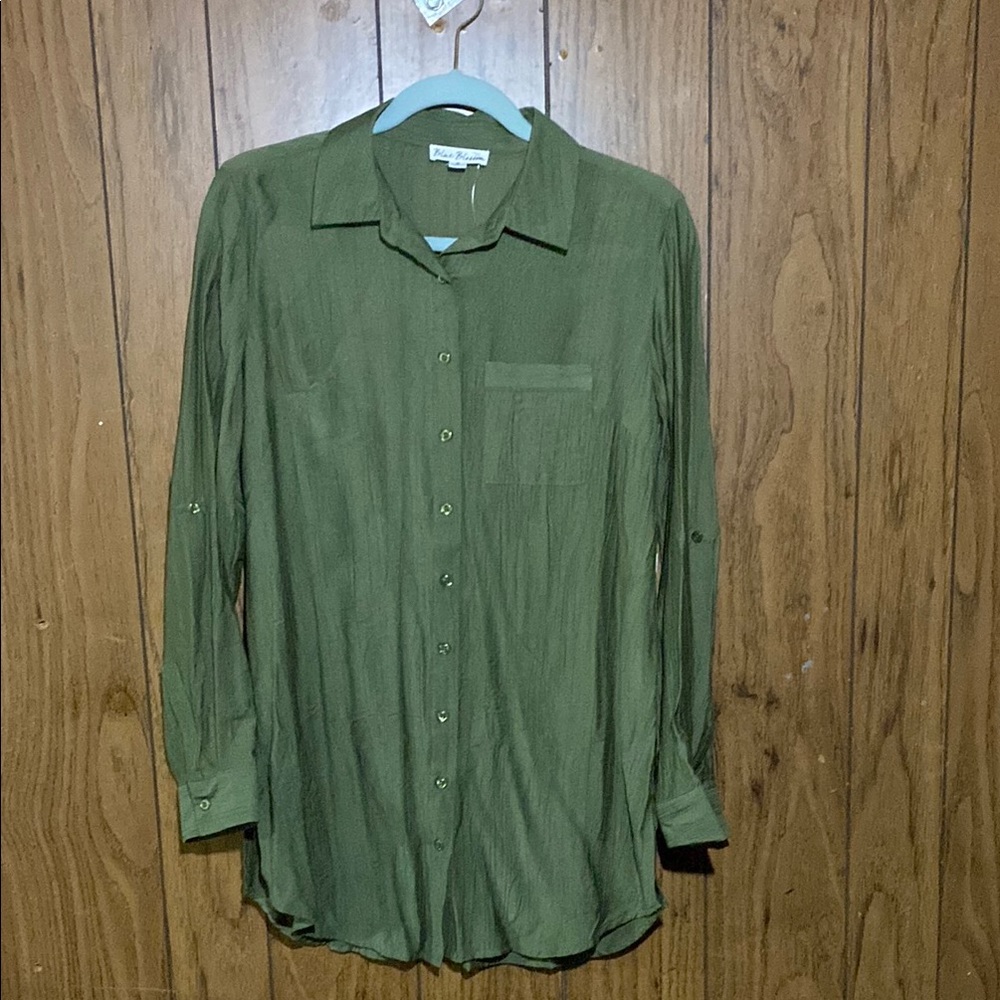Green Relaxed Boxy Button Down Shirt